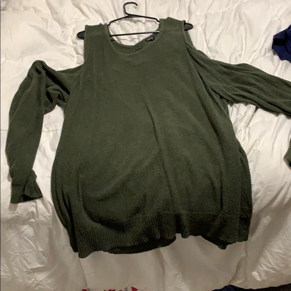 KNIT COLD SHOULDER LACE UP BACK SWEATER